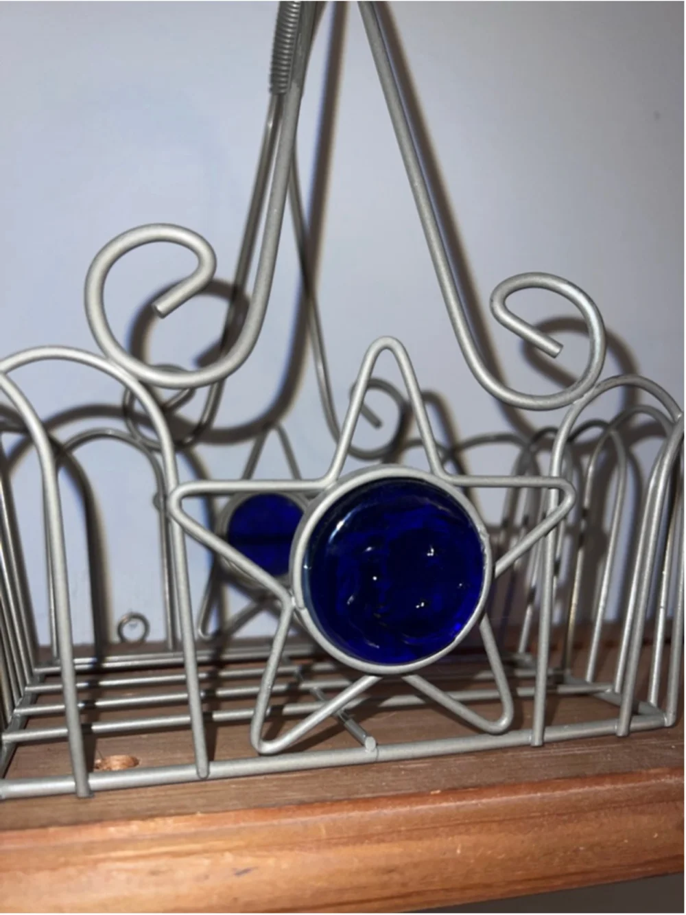 Vtg Celestial Wire Basket with Blue Glass Moon 90s WhimsyGoth